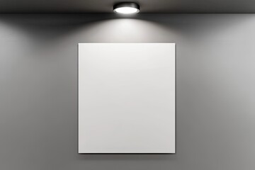 minimalist design featuring blank poster mockup on neutral gray wall with single spotlight above