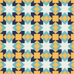 geometric pattern with blue and yellow accents, seamless repeating patterns, vector art style, simpl