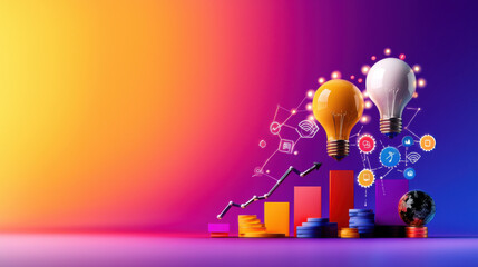 Aufkleber - Colorful infographic showcasing key digital marketing concepts, featuring light bulbs, graphs, and icons representing growth and innovation