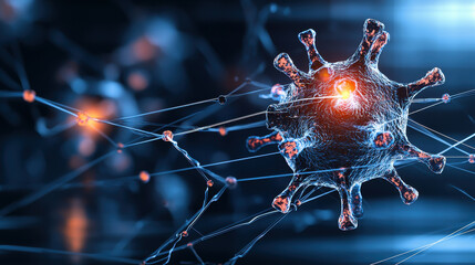 Aufkleber - digital representation of computer virus spreading through network, showcasing intricate connections and glowing nodes. image evokes sense of urgency and complexity in cybersecurity
