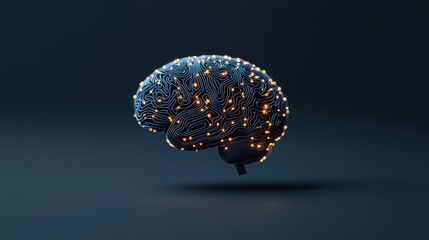 Aufkleber - conceptual image of glowing human brain made of intricate circuits, symbolizing advanced technology and intelligence. brain appears to float against dark background, evoking sense of innovation