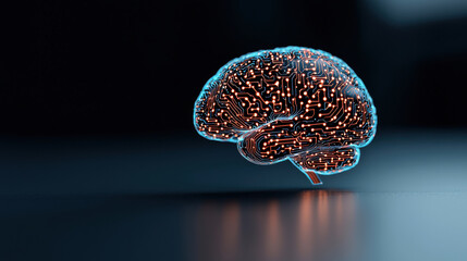 Aufkleber - conceptual image of glowing human brain made of intricate circuits, symbolizing advanced technology and artificial intelligence. brain is illuminated against dark background, showcasing its