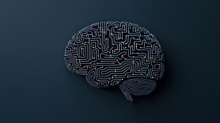 Fototapete - conceptual image of glowing human brain made of intricate circuits, symbolizing technology and intelligence. design showcases blend of organic and digital elements, evoking curiosity