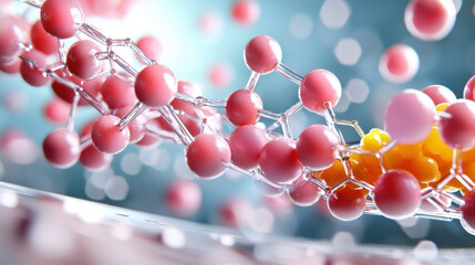 Poster - conceptual image of molecular structures showcasing nanotechnology and biotechnology. vibrant colors and intricate details highlight complexity of scientific innovation