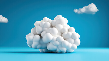 Poster - conceptual image of fluffy white cloud against bright blue background, symbolizing creativity and imagination. soft shapes evoke sense of calm and inspiration