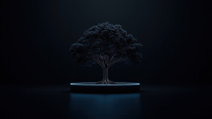 Aufkleber - glowing innovation tree stands in dark environment, symbolizing creativity and growth. Its intricate branches and roots are illuminated, creating striking visual impact