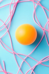 Wall Mural - bright orange sphere surrounded by pink lines against a blue background, creating a vibrant and play