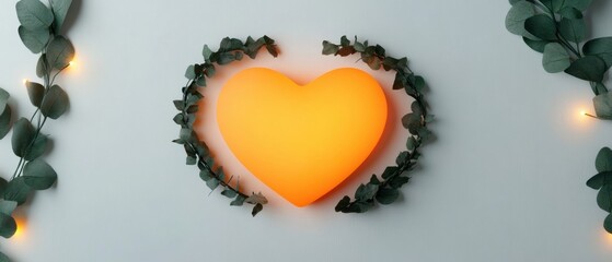 Canvas Print - A glowing heart surrounded by green leaves, perfect for expressing love and affection in creative projects.