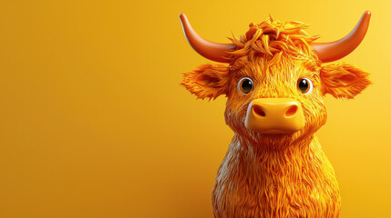 Aufkleber - Cute 3D ox illustration with vibrant orange color, representing zodiac sign of Taurus. This charming character features fluffy fur and friendly expression against bright yellow background