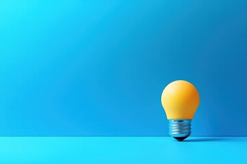 Wall Mural - A bright yellow light bulb on a blue background, symbolizing creativity and innovation in a minimalist design.