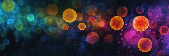 Fototapete - Magnified view of viruses displayed in vibrant colors showcasing microscopic details and scientific exploration. Generative AI