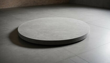 Wall Mural - Wide dim concrete floor showcasing small circular podium