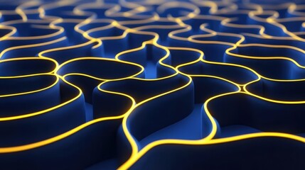 Wall Mural - abstract lines create dynamic patterns against a deep blue background, illuminating curves with warm