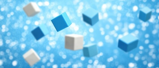 Wall Mural - colorful cubes suspended in mid-air against a sparkling blue background, creating a playful and dyna