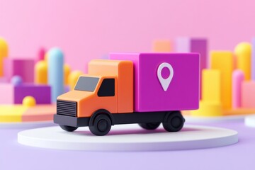 Colorful toy delivery truck on a pastel background, symbolizing logistics and transportation services for children.