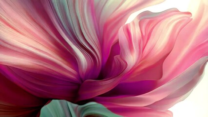 Aufkleber - A blooming flower with soft, flowing petals creates an effect of graceful fluidity. Delicate gradients of pink and peach, complemented by watercolor greenish-blue, emphasize a sense of lightness