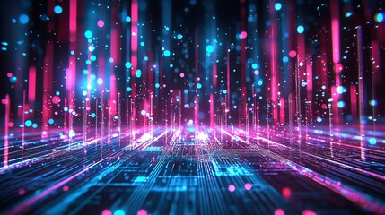 Wall Mural - abstract digital data flow futuristic neon pink and blue circuit board background