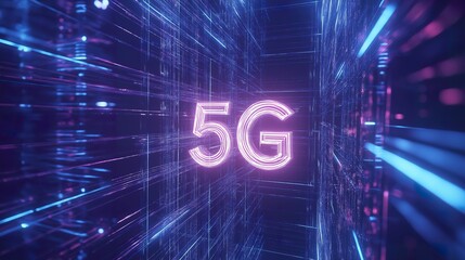 Wall Mural - 3d illustration of 5g network sign in cyberspace.