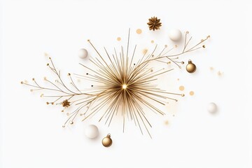 Poster - A minimalist vector of a single firework burst with thin, clean lines and a simple gold gradient on a white background