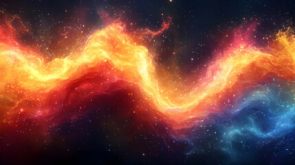 Canvas Print - Fiery Cosmic Nebula: A Vibrant Dance of Red, Orange, and Blue Hues Across the Dark Expanse of Space