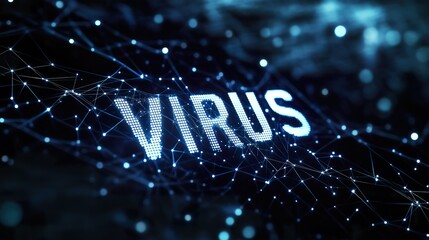 Wall Mural - background with lots spots. virus word hologram on dark blue background.