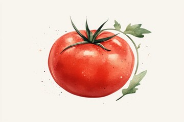 Poster - A simple design of a tomato with its vine, drawn in clean lines and soft red and green hues on a minimalist white canvas