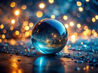 Wall Mural - Abstract Blue Orb with Bokeh Lights, Soft Focus Background