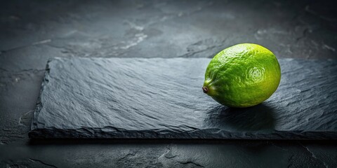 Sticker - A single lime rests on a dark slate surface