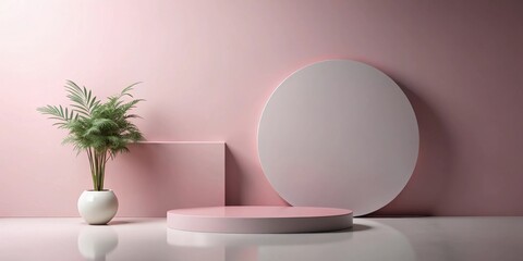 Leinwandbilder - Minimalist pink studio scene with plant and display