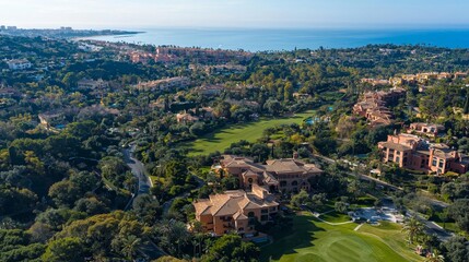 Vila SolCaptured from the sky, this footage showcases a charming Portuguese tourist village nestled near the ocean and golf courses