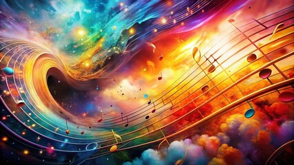 Wall Mural - Abstract Musical Score:  Swirling Notes and Rhythmic Patterns in Vibrant Hues