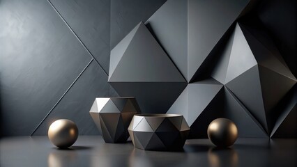 Aufkleber - Abstract Geometric Still Life with Dark Metallic Accents