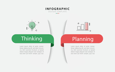 Fototapete - Business infographic template. 2 Step timeline journey. Process diagram, 2 options on white background, Infograph elements vector illustration.