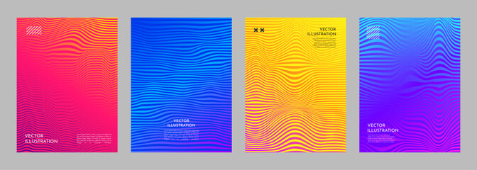 Wall Mural - vector illustration. vibrant set of wavy line patterns with dynamic color gradients. minimal design 