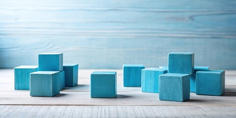 Aufkleber - Blue Wooden Blocks Arranged on Light Wooden Surface