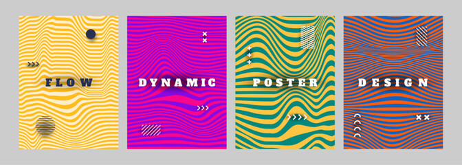 Wall Mural - vector illustration. set of wavy line patterns with dynamic waves. minimal design for poster, book c