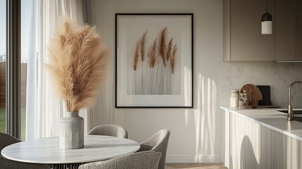 Wall Mural - Modern Kitchen and Dining Space with Pampas Grass Decor