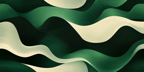 Leinwandbilder - Flowing green and cream abstract waves pattern