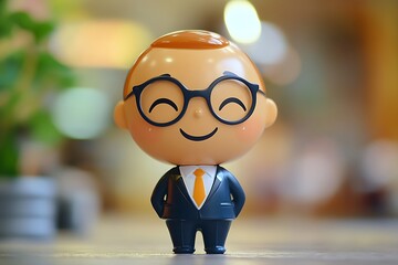 Friendly Chibi Businessman with Glasses and Tie