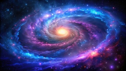 Wall Mural - a vibrant galaxy with swirling clouds of purple gas and blue stars against a dark background, cosmos