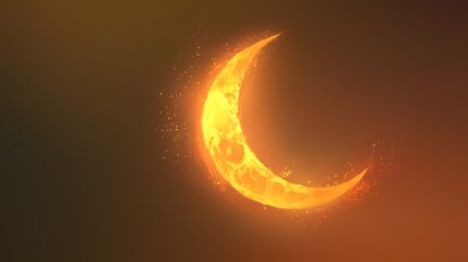 Wall Mural - orange crescent moon with sparkling effects in a dreamy background