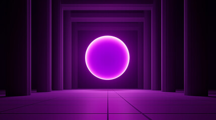 Poster - Glowing purple circle illuminating empty corridor with columns