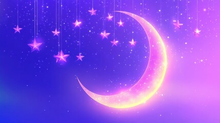 Wall Mural - serene night sky with shimmering stars and crescent moon