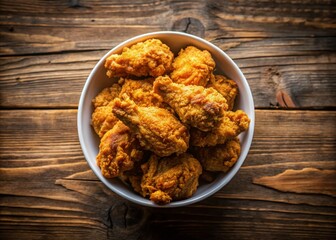 Canvas Print - Aerial View of Crispy Fried Chicken in White Bowl