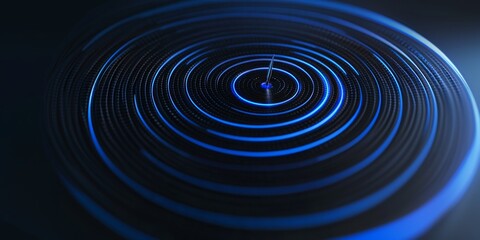 Wall Mural - Abstract concentric circles glowing blue in the dark.  A futuristic design.