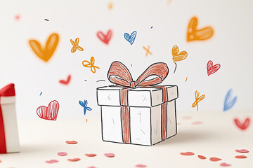 Wall Mural - Colorful gift box surrounded by playful hearts and confetti, perfect for celebrations