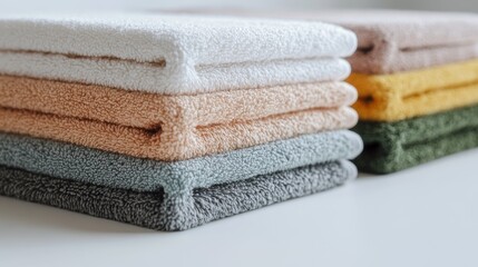 Colorful stack of soft, textured towels.