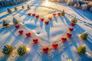 Wall Mural - Aerial View of Heart-Shaped Valentine's Day Decorations, Drone Photography