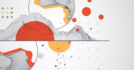 Leinwandbilder - Trendy abstract wireframe background. Modern science or technology art elements. Surface illustration inside circles. Vector