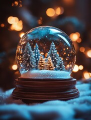 Poster - Festive Christmas Globe with Snowflakes and Pine Trees